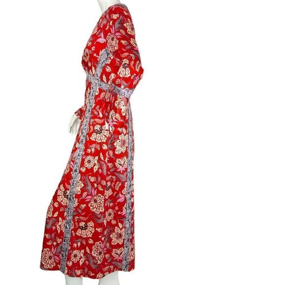 Cinq a Sept Smyth Venetian Red Floral High Slit Midi Dress Size 6 New with Tags - Picture 5 of 13